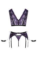 Load image into Gallery viewer, Sexy purple lingerie set with restraints