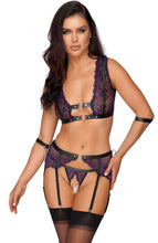 Load image into Gallery viewer, Sexy purple lingerie set with restraints