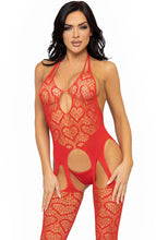 Load image into Gallery viewer, Sexy romantic red bodystocking lingerie with hearts