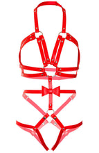 Load image into Gallery viewer, Sexy red faux leather body harness lingerie