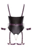 Soft bondage bodysuit with open crotch and luxurious restraint details