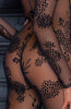 Sheer black mesh catsuit with flock embroidery