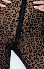 Load image into Gallery viewer, Sexy sheer black catsuit with leopard flock embroidery