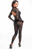 COAX Copenhagen’s sheer black lace catsuit with wet look bodice, sculpting and enhancing curves with dramatic textures