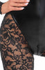 Black lace and wet look catsuit with an underbust bodice, hugging the body with sheer elegance and edgy gloss