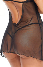 Load image into Gallery viewer, Sheer black mesh X lace slip chemise