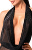 Black sheer jumpsuit with glitter embellishments - sultry, sparkling, and effortlessly sexy