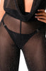 Glitter-infused sheer black mesh jumpsuit designed to hug the body and shine under the lights
