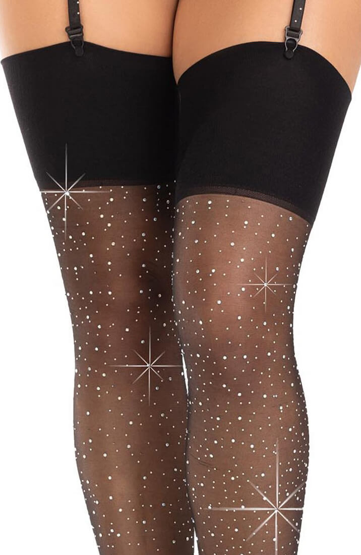 Sheer black rhinestone stockings