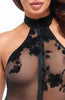 Sheer black mesh halter neck catsuit