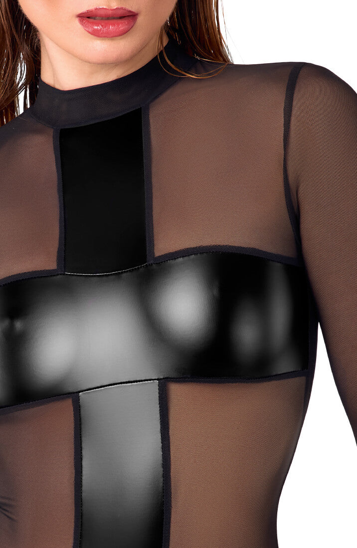 COAX Copenhagen fetish body in sheer mesh and matte wet look