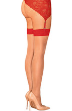 Load image into Gallery viewer, Sheer nude thigh highs with red top band