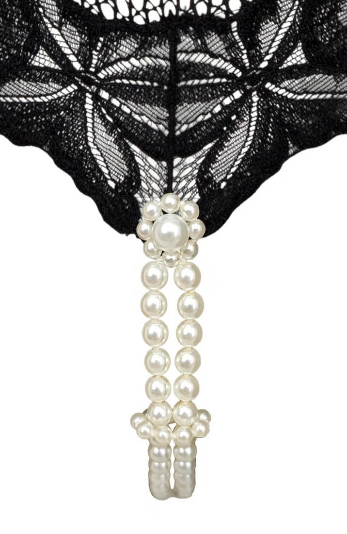 Luxury pearl lingerie from COAX Copenhagen - black brief with double pearl design for shared pleasure
