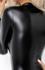 Unleash your fantasies in this glossy black wet look catsuit with an adjustable 3-way zip