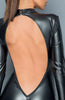 Wet look catsuit with a distinctive shoulder design