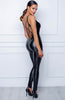 Wet look catsuit with strappy back