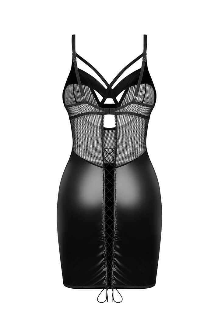 Sheer mesh and wet look lingerie dress with adjustable straps - COAX Lingerie