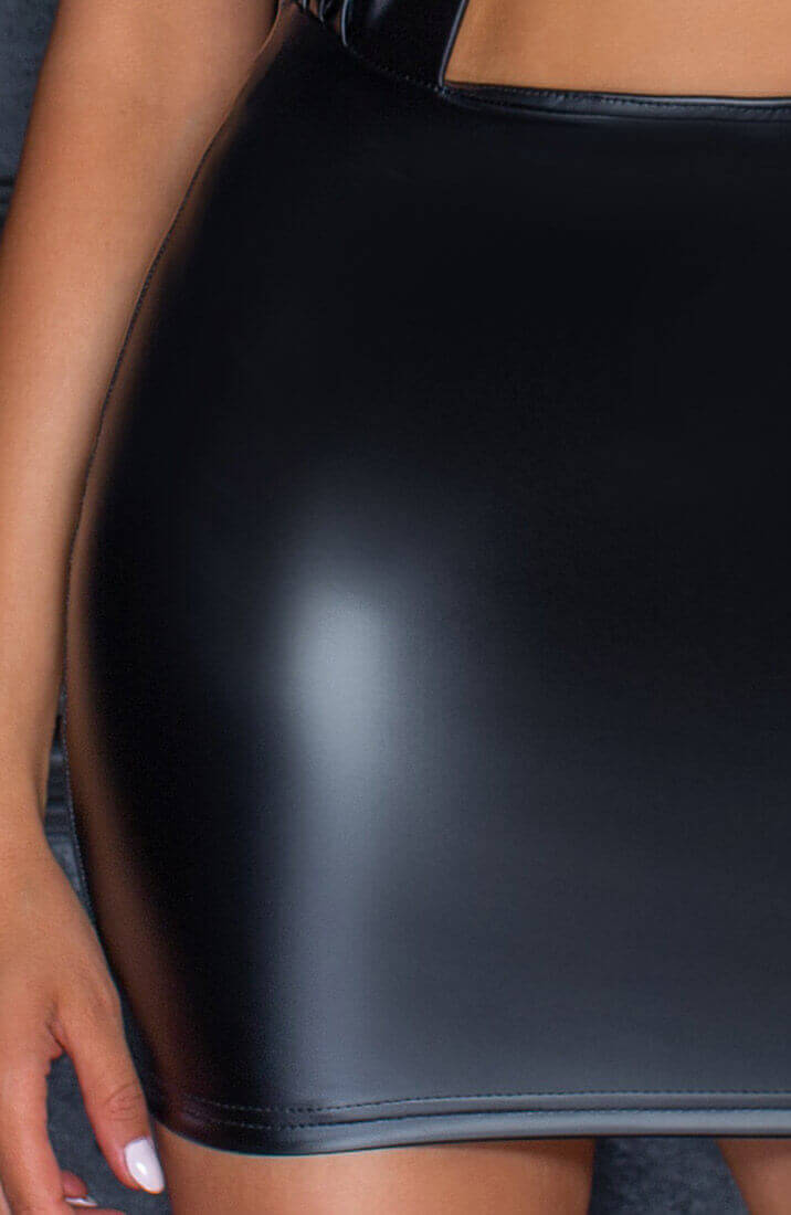 Wet look halter dress with neck wrap