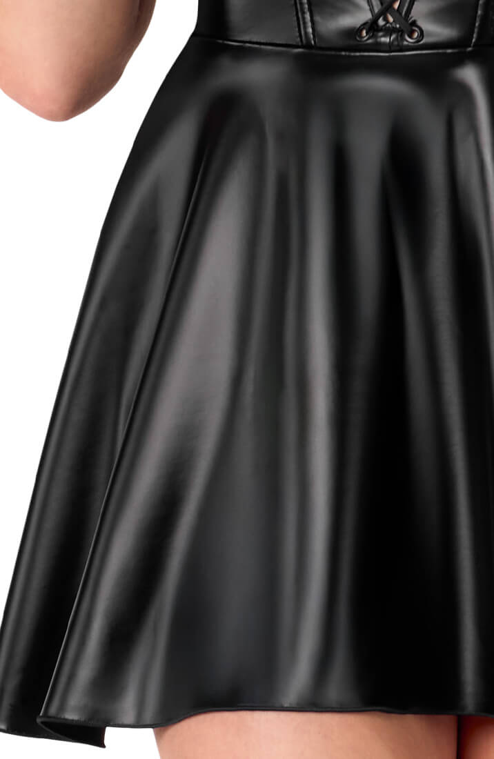 Fetish-style wet look mini dress with lace-up plunge, designed by COAX Copenhagen