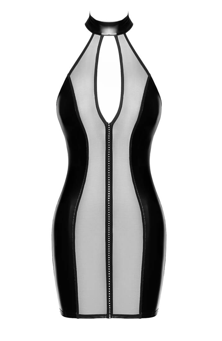 Wet look fetish mini dress with mesh center panel - COAX Fetish design COAX Copenhagen