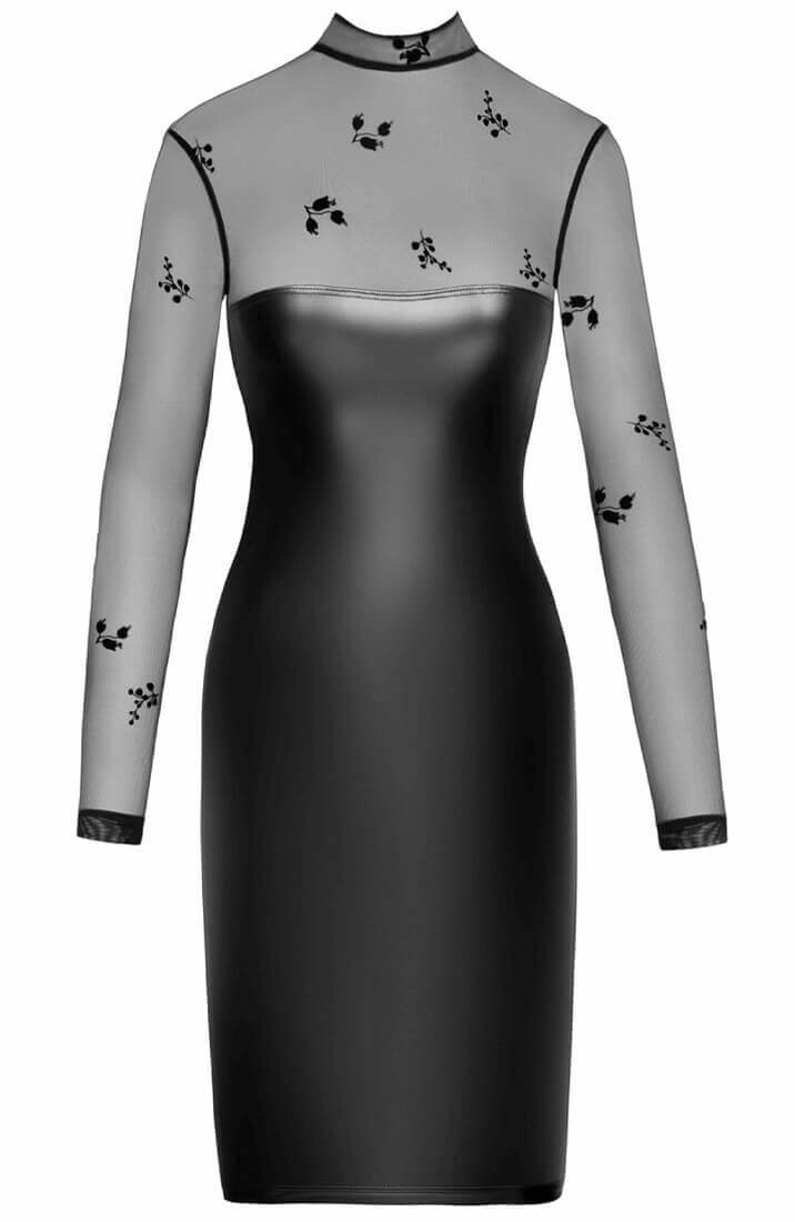 Wet look X sheer mesh pencil dress
