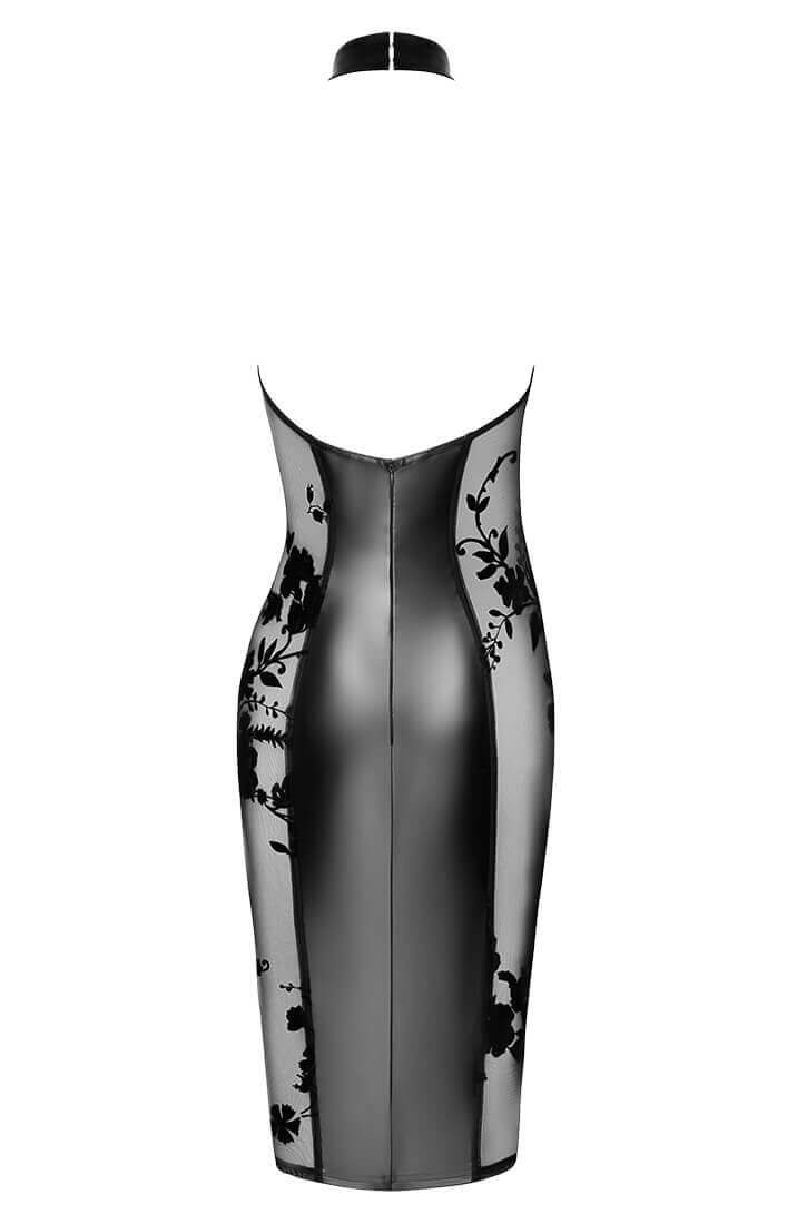 Wet look X sheer mesh halter neck dress