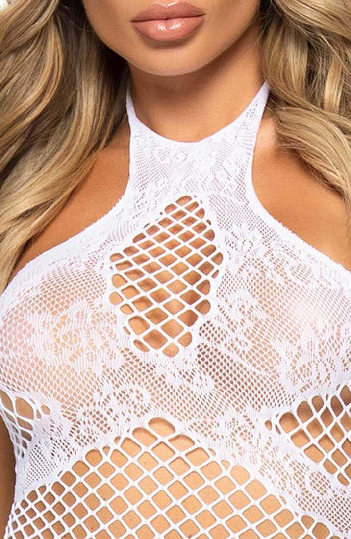 White crotchless halter neck bodystocking