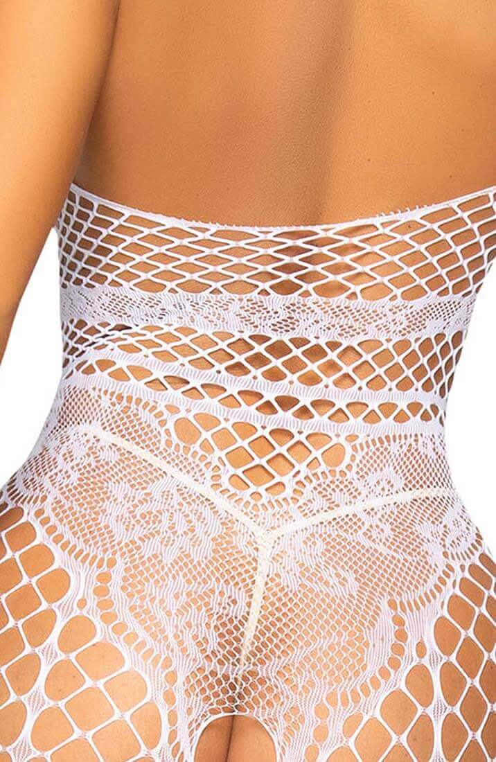 White crotchless halter neck bodystocking