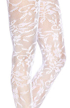 Load image into Gallery viewer, White fishnet X floral tights