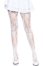 Load image into Gallery viewer, White fishnet X floral tights