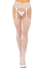 Load image into Gallery viewer, White pantyhose with faux lace-up backseam