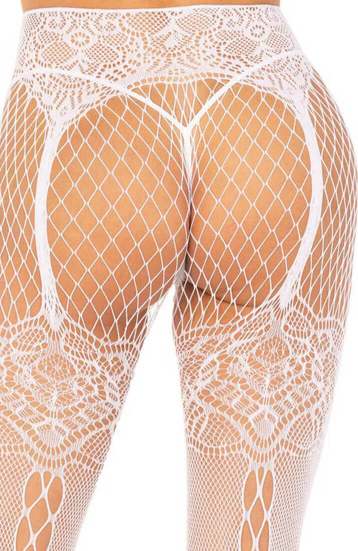 White pantyhose with faux lace-up backseam