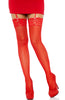 Red sheer thigh highs with lace trim
