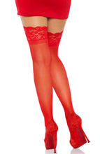 Load image into Gallery viewer, Red sheer stay ups with silicone lace top