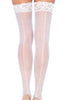 White backseam thigh highs with lace top
