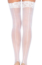 Load image into Gallery viewer, White backseam thigh highs with lace top