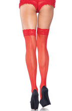 Load image into Gallery viewer, Red backseam thigh highs with lace top