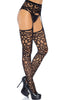 Black scroll lace garter belt stockings