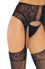 Black suspender pantyhose with faux lace up backseam