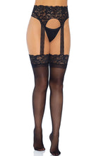 Load image into Gallery viewer, Black high waist garter belt stockings
