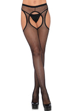 Load image into Gallery viewer, Black crotchless fishnet suspender hose
