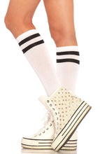 Load image into Gallery viewer, White knee highs with black stripes