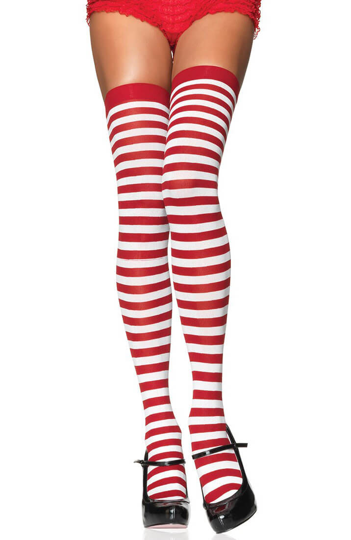 Striped thigh highs in red and white