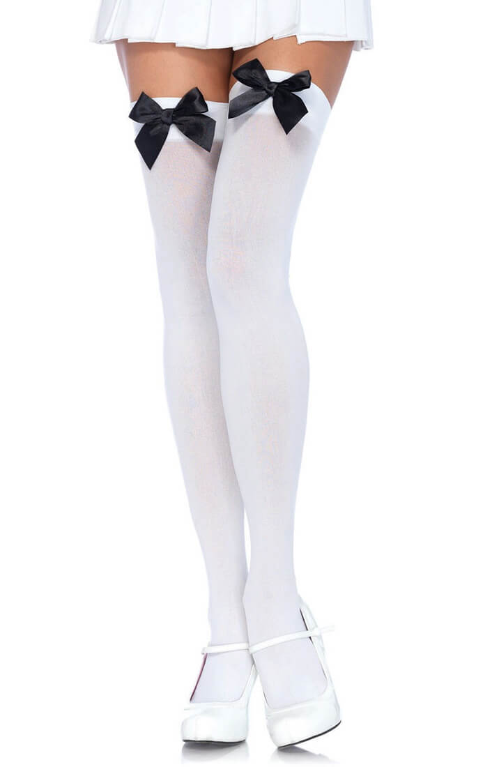 White thigh highs with black bow