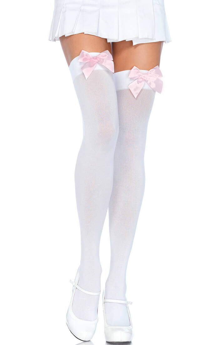 White thigh highs with baby pink bow