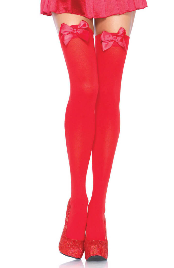 Red thigh highs with red bow