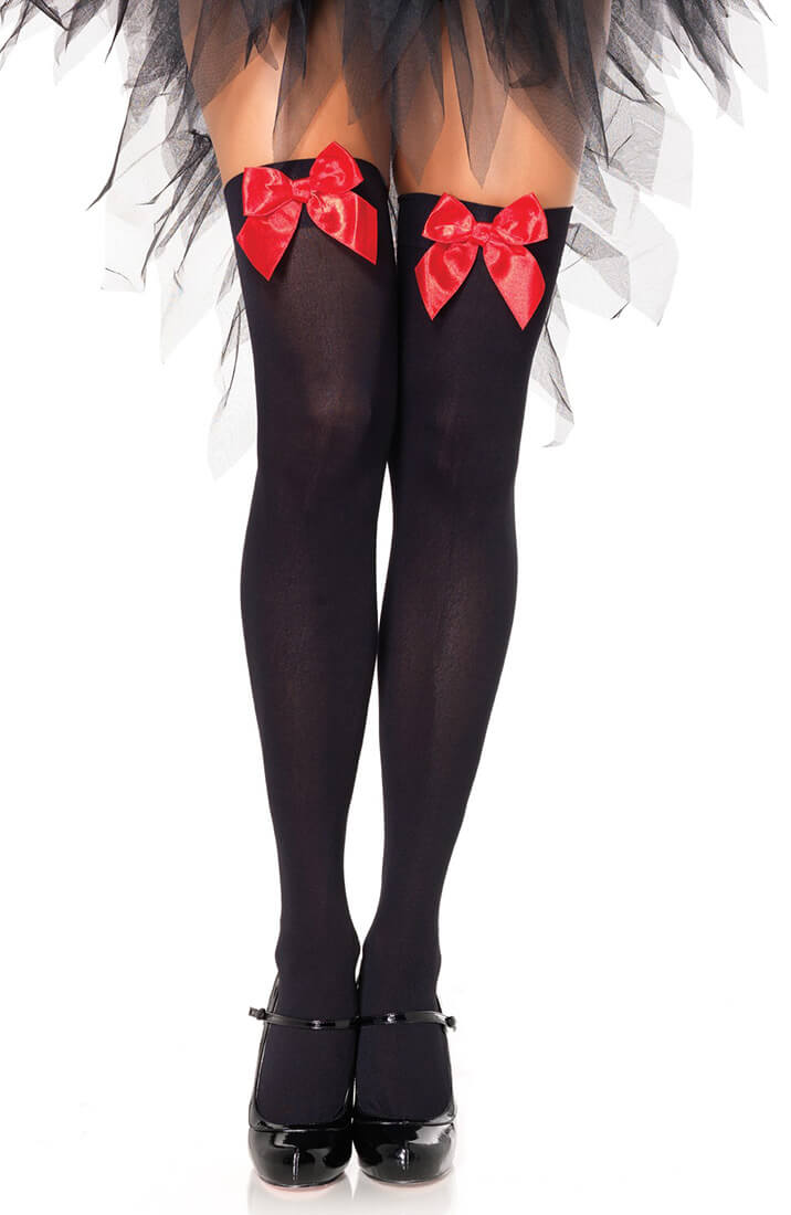 Black thigh highs with red bow