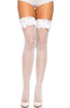 White fishnet stockings with lace top & bow