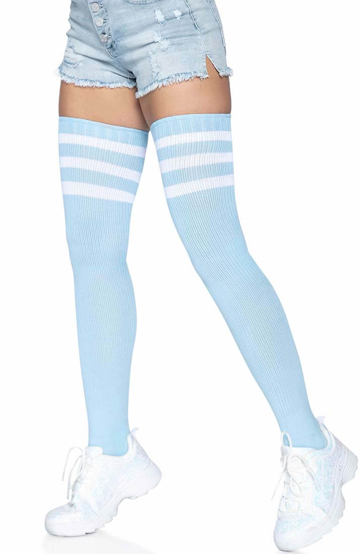 Baby blue Athlete stockings with white stripes