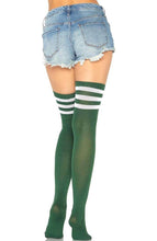 Load image into Gallery viewer, Army green Athlete stockings with white stripes